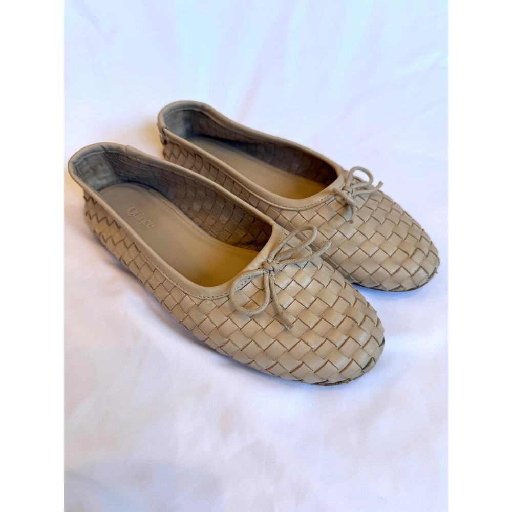 Quince Italian Leather Handwoven Ballet Flat Shoes, Taupe Tan 6